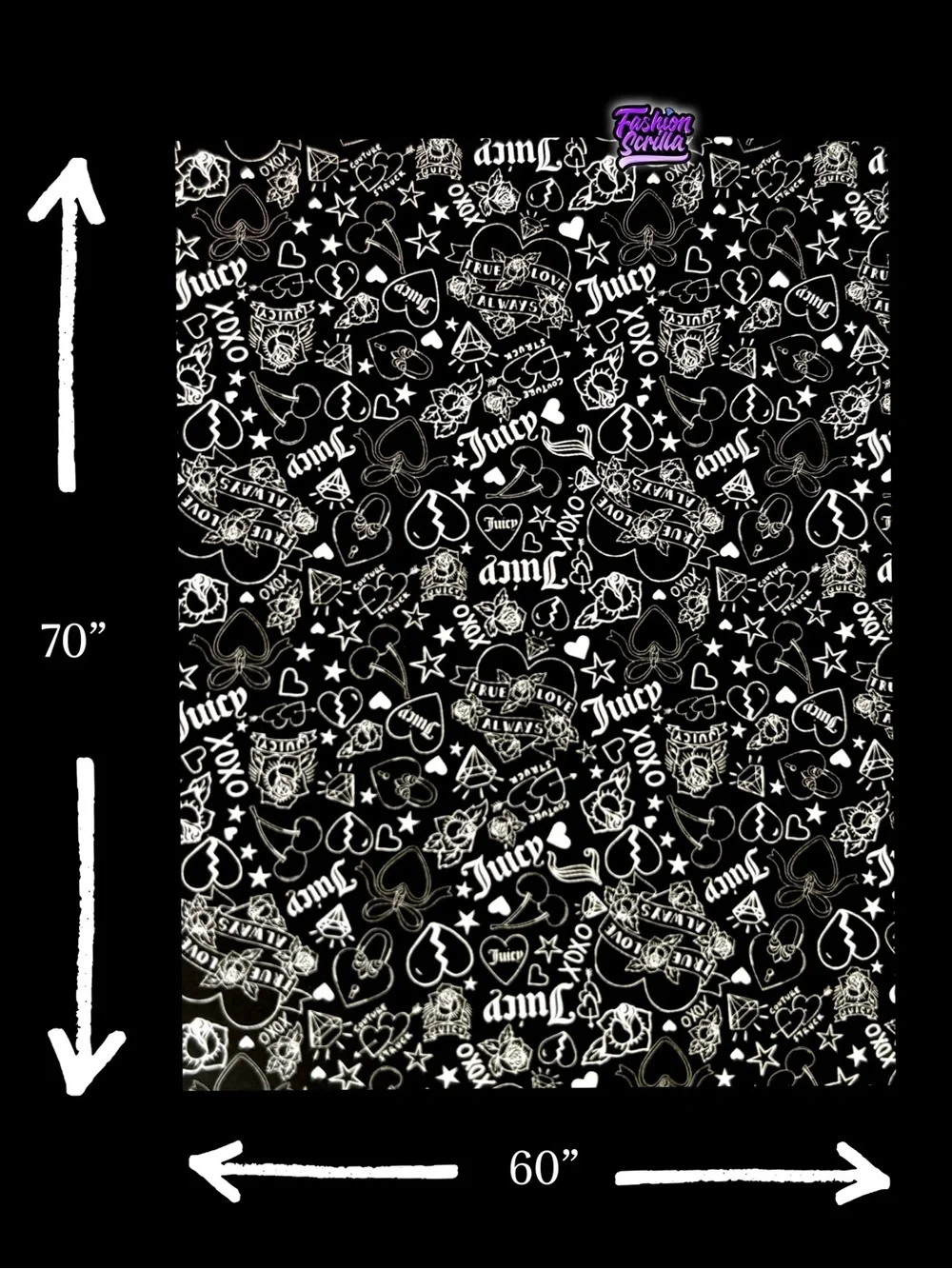 Juicy Couture RARE Oversized Plush Throw Blanket Y2K Tattoo Flash Doodle Design